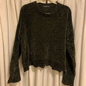 Olive Green Chenille Scalloped Hem Zara Knit Size Medium Sweater